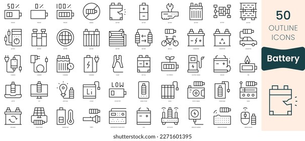 Set of battery icons. Thin linear style icons Pack. Vector Illustration