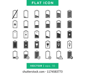 Set of Battery Icons Vector Flat Design