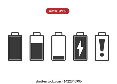 Set Battery icons vector icon Charging level Battery Energy powerfully full  power running low full status batteries set logo Charge level empty loading flat sign for mobile concept and web design.