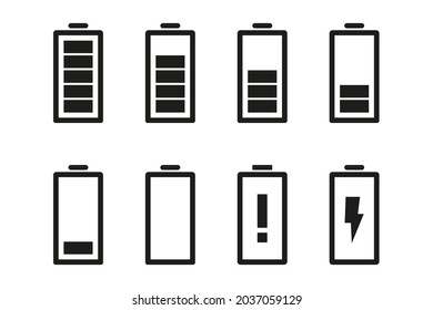 Set of battery icons. Vector illustration in flat design