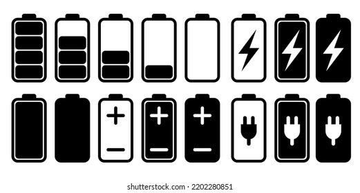 Juego de iconos de batería. Ilustración vectorial. 
