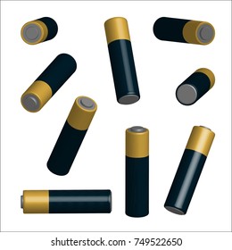Set battery isolated on white background. Realistic 3d vector illustration. Battery charging.