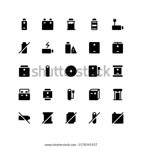 Set of battery, lithium, electricity, glyph style\
icon - vector