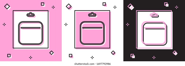 Set Battery in pack icon isolated on pink and white, black background. Lightning bolt symbol. Vector Illustration