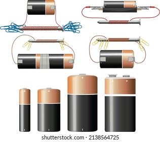 Set of battery and paper clips illustration