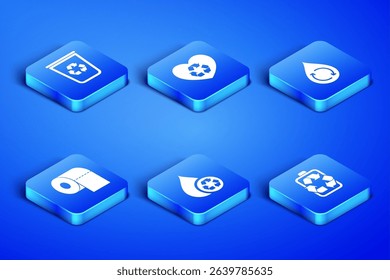 Set Battery with recycle, Recycle bin, clean aqua, Toilet paper roll, Eco friendly heart and  icon. Vector