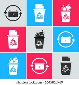 Set Battery, Recycle bin with recycle symbol icon. Vector