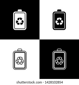 Set Battery with recycle symbol line icon isolated icons isolated on black and white background. Battery with recycling symbol - renewable energy concept. Vector Illustration
