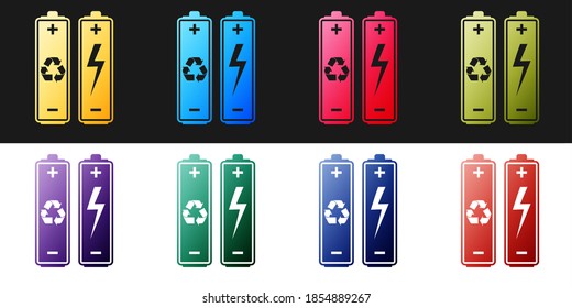 Set Battery with recycle symbol - renewable energy concept icon isolated on black and white background. Vector.