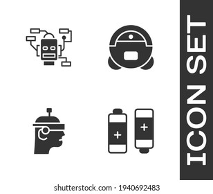 Set Battery, Robot, Smart glasses and vacuum cleaner icon. Vector