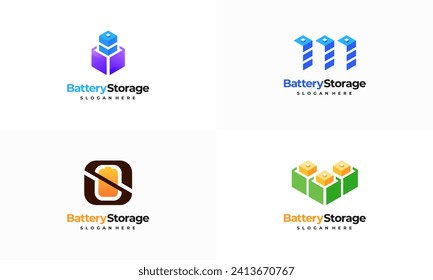 Set of Battery Storage logo designs concept vector, Sustainable Battery Logo template