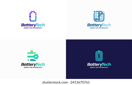 Conjunto de diseños de la tecnología de la batería Diseños de los logotipos vectores de concepto, Anillo energético de la batería para transmitir movimiento y dinamismo.