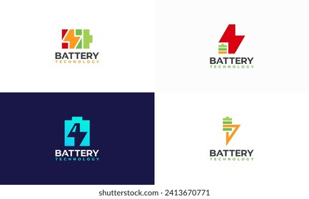 Conjunto de diseños de logotipo de tecnología de batería vector de concepto, icono de plantilla de símbolo Batería con trueno