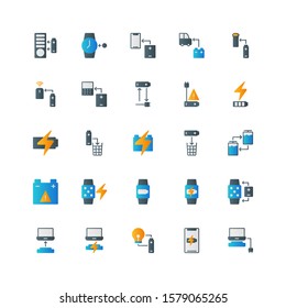 Set of battery use, electricity, flat style icon - vector