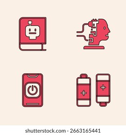 Ajuste la batería, el manual del usuario, el robot para el mantenimiento y apague el robot del icono del teléfono. Vector
