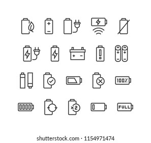 Set of Battery Vector line icons Editable Stroke. 48x48 Pixel Perfect.