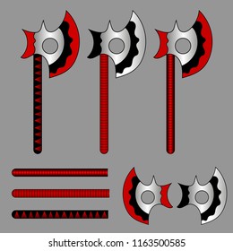 Set of Battle Axes. Barbarian Axes. Components or Elements for Your Design, Game, Card, Website. Vector Illustration.