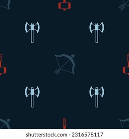 Ponga el martillo de batalla, la proa medieval y la flecha y el poleaxe en un patrón ininterrumpido. Vector