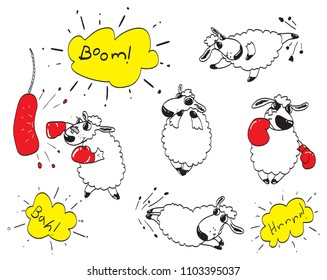 A set of battle sheep. Vector illustration. Without background