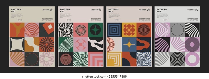 Set Of Bauhaus Abstract Geometric Patterns. Swiss Design Shapes. Cool Meta Modern Posters Collection.