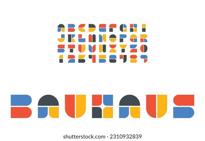 Set of Bauhaus alphabet stylized vector, geometric typeface and number flat design