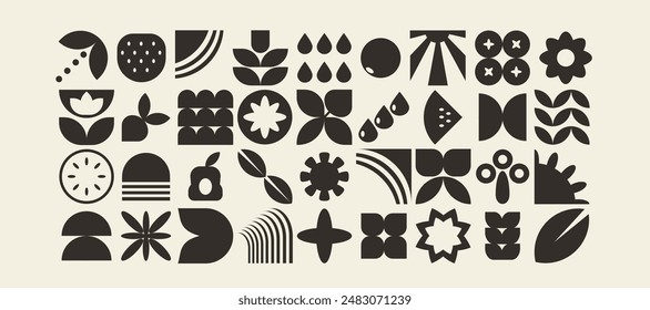 Set of bauhaus natural geometric shapes, pattern in tiles, decorative abstract art, banner, wallpaper, agriculture concept