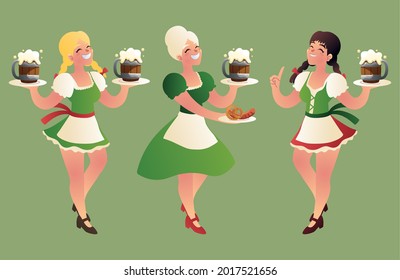 set of bavarian women with beers
