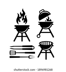 set BBQ barbeque GRILL TOOL LOGO ICON DESIGN VECTOR flat illustration design