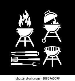 set BBQ barbeque GRILL TOOL LOGO ICON DESIGN VECTOR flat illustration design