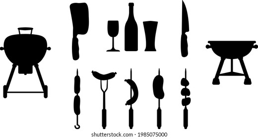 set BBQ barbeque GRILL TOOL LOGO ICON DESIGN VECTOR flat illustration design