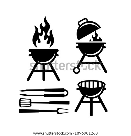 set BBQ barbeque GRILL TOOL LOGO ICON DESIGN VECTOR flat illustration design