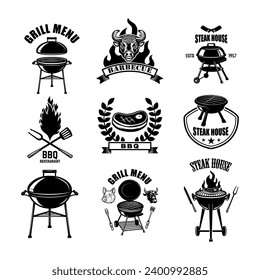 Set of bbq emblem, badges and design elements. Grill party. Vector illustration