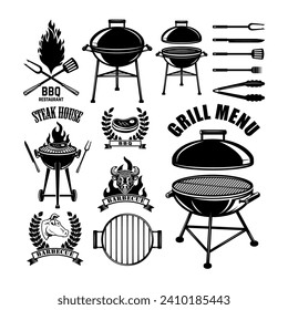 Set of bbq emblem, badges and design elements. Grill party. Vector illustration
