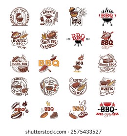 A set of BBQ emblems with retro style vector illustration