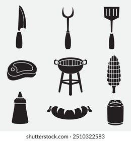 set of bbq good for icons, symbols, silhouette design, etc