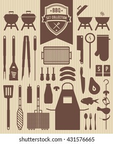 Set of the bbq and grill collection. Cooking grill objects collection. Vector illustration.