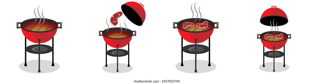 Set BBQ grill hot barbecue illustration bbq time Round barbecue grill with hot coals Fresh Meat