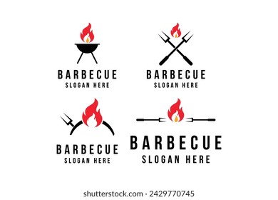 conjunto de diseño de logotipo de parrilla de barbacoa estilo retro vintage