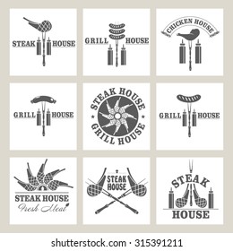 Set BBQ grill. Logos, design elements of the restaurant's menu.