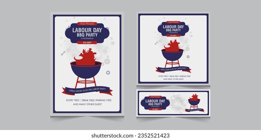 Set of BBQ Invitation for labor day, labor day barbeque invitation, flyer and facebook cover vector illustration eps 10