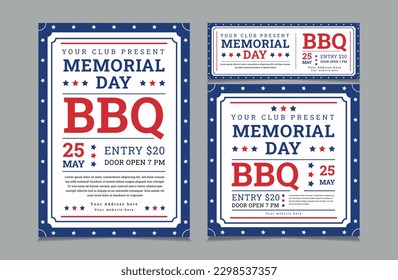 Set of BBQ Invitation for memorial day, memorial day barbeque invitation, flyer and social cover vector illustration eps 10
