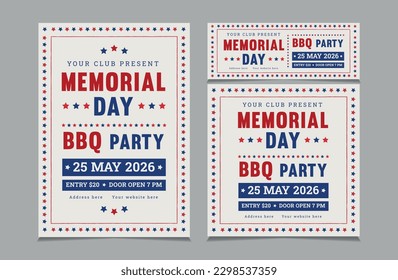 Set of BBQ Invitation for memorial day, memorial day barbeque invitation, flyer and social cover vector illustration eps 10
