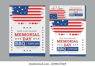 Set of BBQ Invitation for memorial day, memorial day barbeque invitation, flyer and social cover vector illustration eps 10

