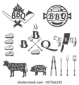 Set of BBQ labels and design elements.