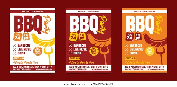 Set of BBQ Party Portrait flyer, bbq invitation poster vector template design
