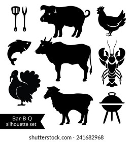 Set of BBQ silhouettes on white background. Could be used as icons.  