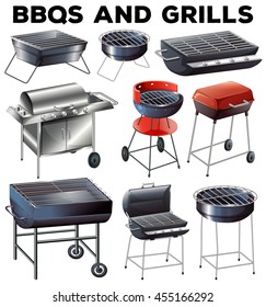 Set of bbqs and grills equipment illustration