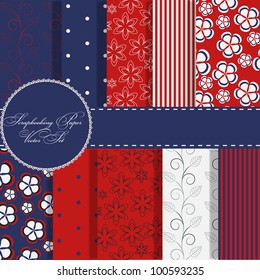 set of beaautiful vector red and blue paper for scrapbook
