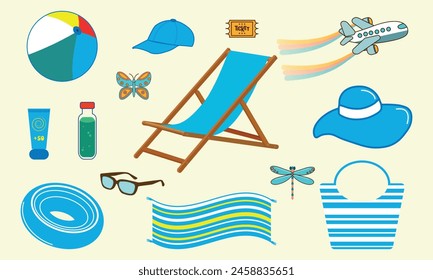 A set of beach accessories. Beach Clipart Clip Art, Summer Vacation Travel Clipart Vectors