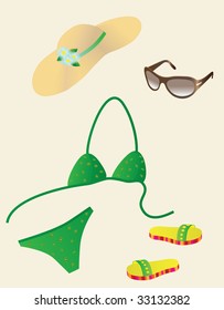 A set of beach accessories. Vector illustration